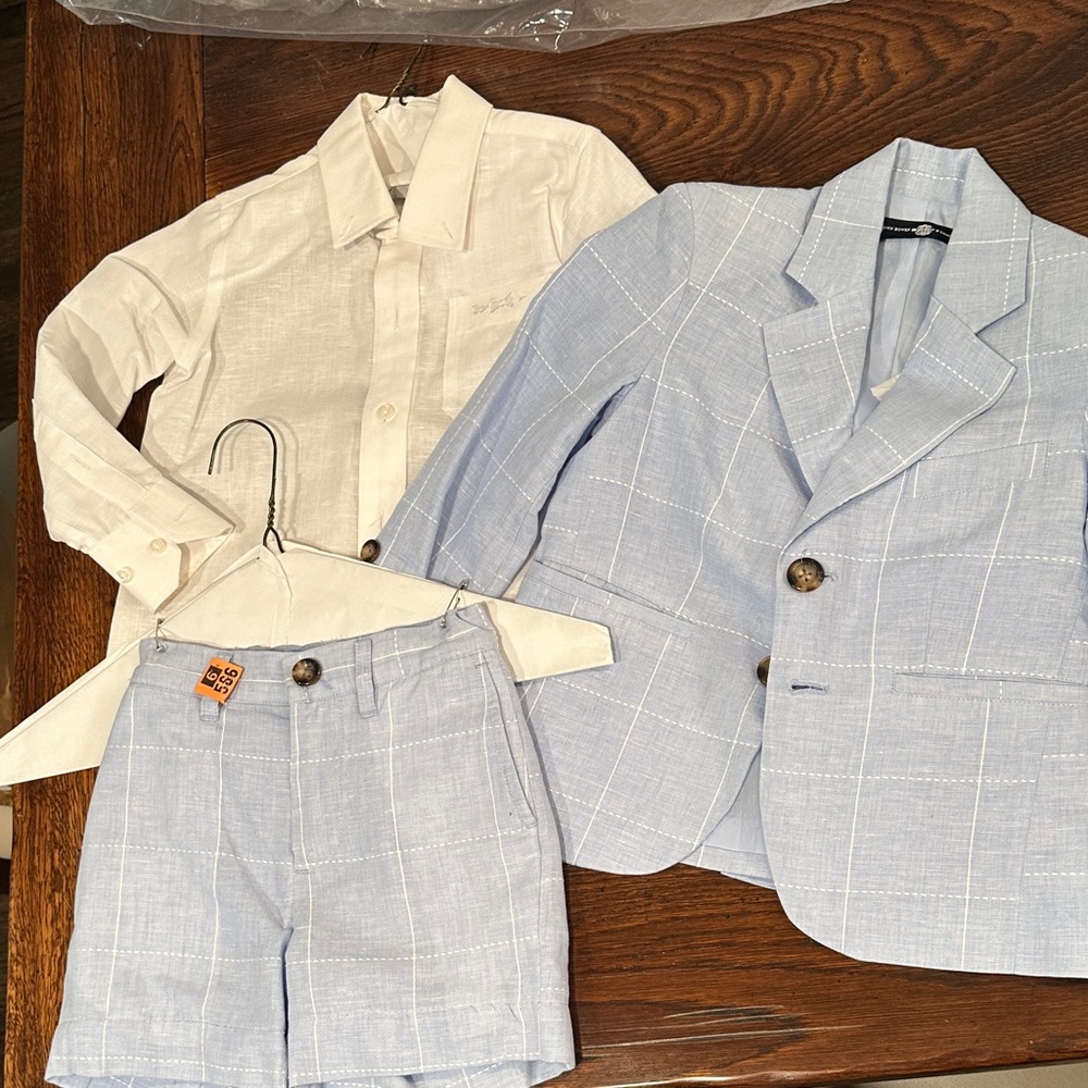 Kids Light Blue Plaid Blazer Set